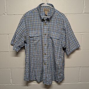 Duluth Trading Co Men's Casual Blue Plaid Button Short Sleeve Shirt XL